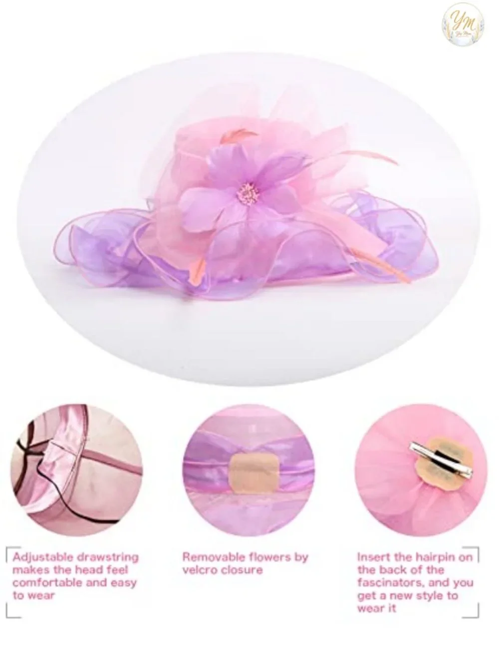 Organza Church Derby Hat Wide Brim Fascinator Wedding Tea Party